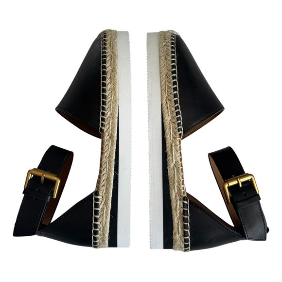 See by Chloe Glyn Black Leather Platform Ankle Strap Espadrilles Women’s Size 36 - Picture 4 of 6